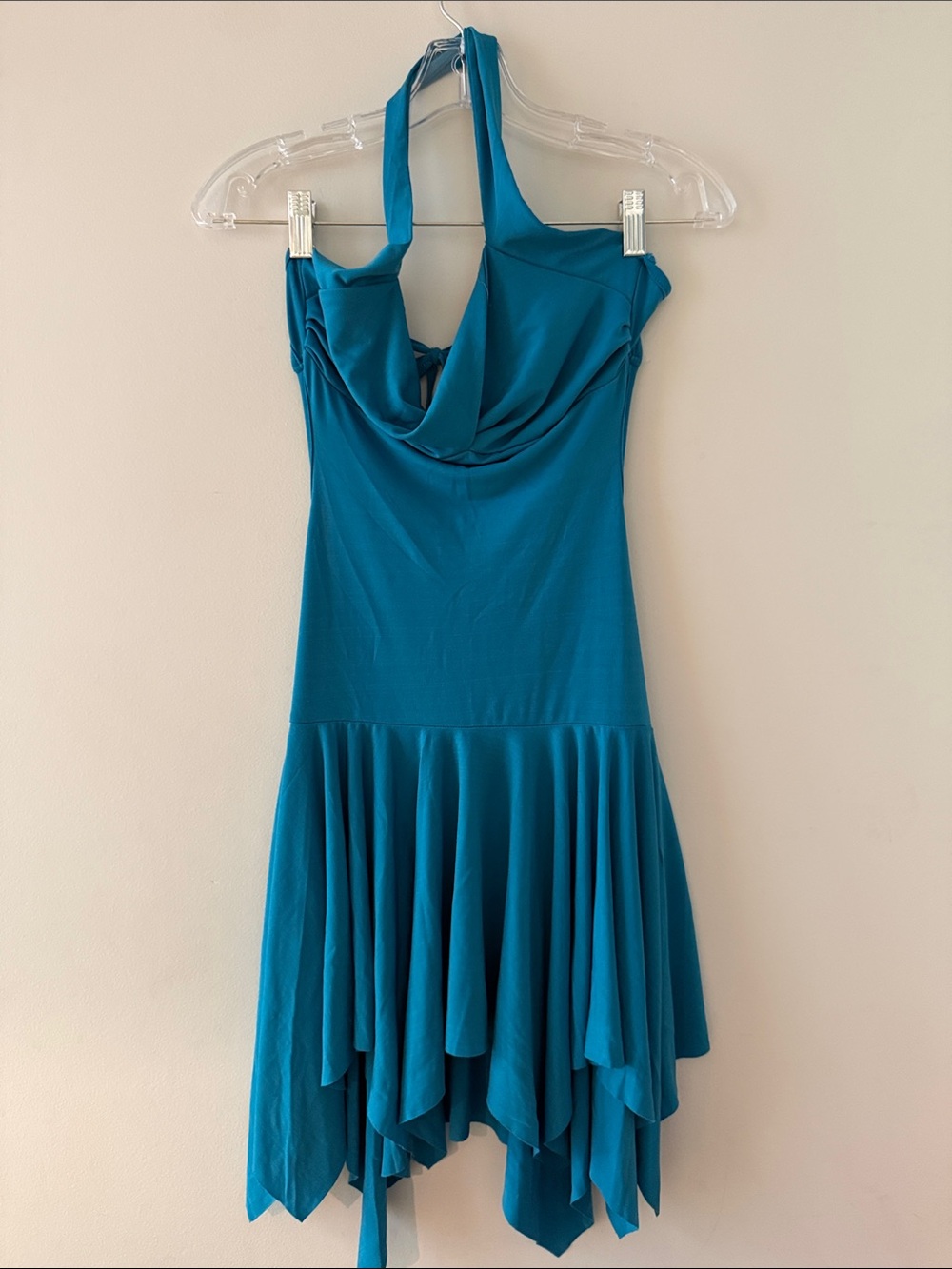 Blue Q Teal One-Shoulder Handkerchief Hem Dress